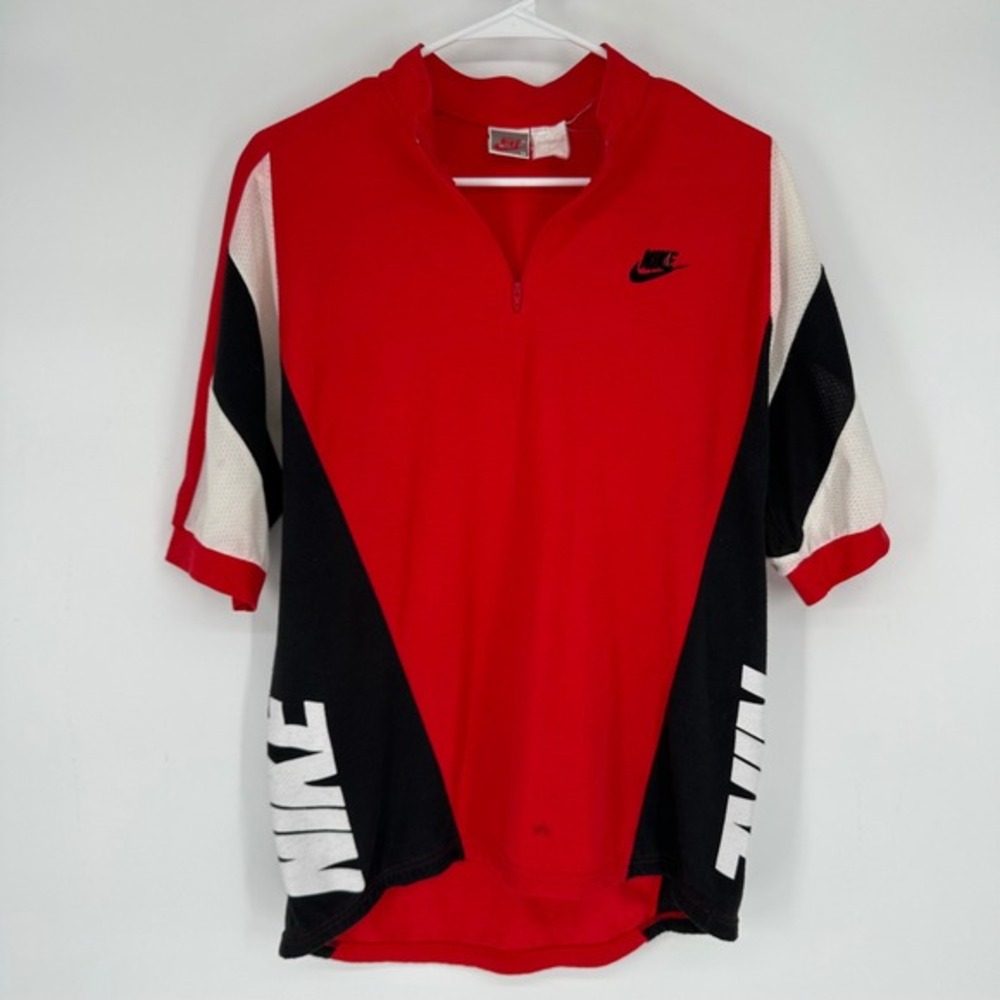 Vintage 90s Nike‎ Cycling Jersey Red Black White Quarter Zip Mens Medium S90811